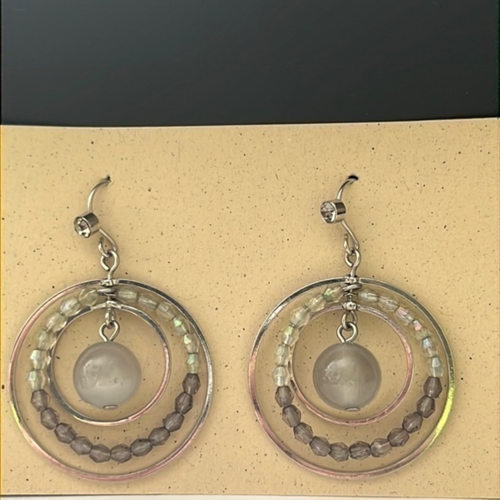 Silver circle dangle beaded earrings
